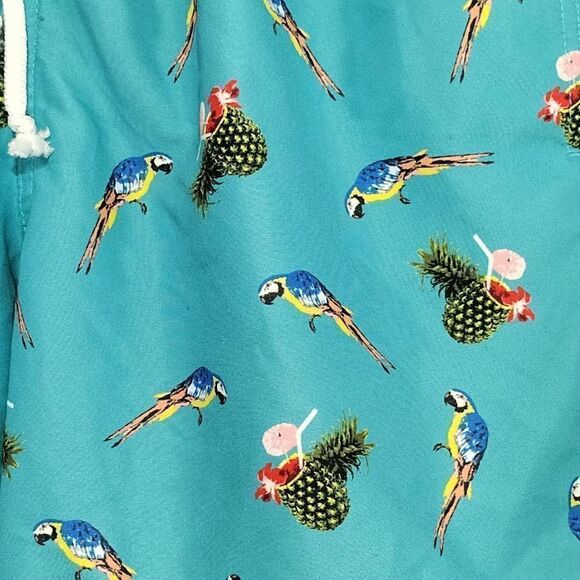 Crown & Ivy Teal Parrot Swim Trunks Mens Sz M - Picture 3 of 8